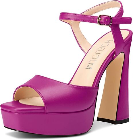 HDEUOLM Womens Chunky Block High Platform Heel Square Toe Peep Toe Sandals Ankle Strap Buckle Wedding Cute 5.3 Inches Heels in Saudi Arabia