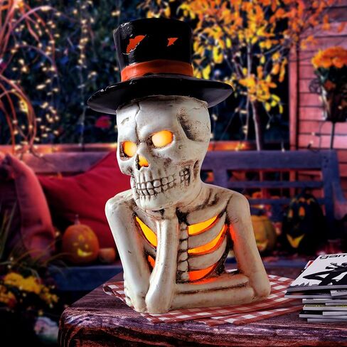 Tfro & Cile Halloween Home Skull Book Decor Ceramic Indoor Skeleton Head Decoration Human Head Statue with LED Light for Shelves Party in Saudi Arabia