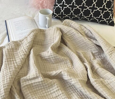 KyraHome 100% Organic Cotton Muslin Swaddle Blanket 42"x42" for Baby Adults, Hand-Plant Dyed, Soft Breathable Lightweight Blanket, All Season (Oatmeal Khaki) in Saudi Arabia