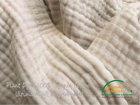 KyraHome 100% Organic Cotton Muslin Swaddle Blanket 42"x42" for Baby Adults, Hand-Plant Dyed, Soft Breathable Lightweight Blanket, All Season (Oatmeal Khaki) in Saudi Arabia