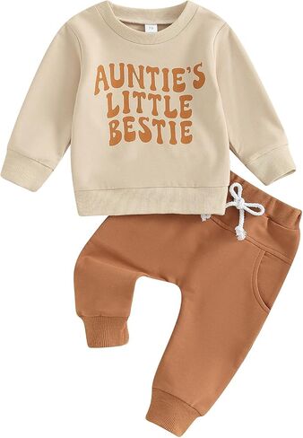 Toddler Baby Girl Auntie Outfits Funny Letter Long Sleeve Crewneck Sweatshirt Tops and Pants Fall Winter Clothes Set in Saudi Arabia