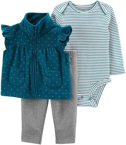 Carter's Baby Girls' 3 Piece Vest Little Jacket Set (Polka Dot/Blue/Multi, 12 Months) (pant set) in Saudi Arabia