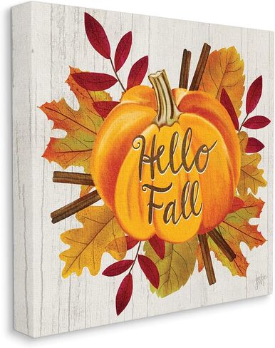 Stupell Industries Hello Fall Sentiment Orange Pumpkin Autumn Tree Leaves, Designed by Jackie Quigley Canvas Wall Art, 36 x 36 in Saudi Arabia