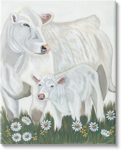 Stupell Industries White Cattle Family Mother BaBy Calf Daisy Meadow Canvas Wall Art, Design By Ashley Justice in Saudi Arabia