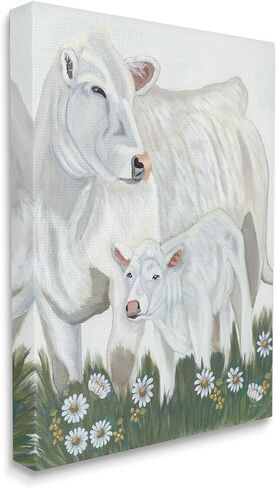 Stupell Industries White Cattle Family Mother BaBy Calf Daisy Meadow Canvas Wall Art, Design By Ashley Justice in Saudi Arabia