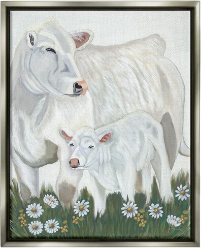 Stupell Industries White Cattle Family Mother BaBy Calf Daisy Meadow Canvas Wall Art, Design By Ashley Justice in Saudi Arabia