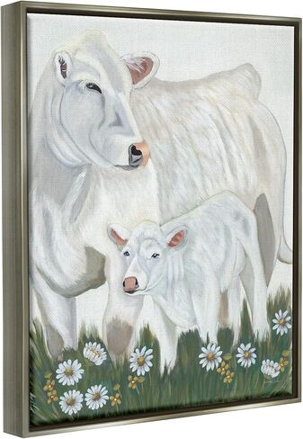 Stupell Industries White Cattle Family Mother BaBy Calf Daisy Meadow Canvas Wall Art, Design By Ashley Justice in Saudi Arabia