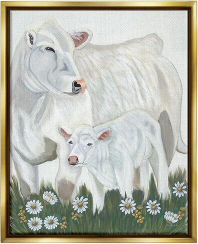 Stupell Industries White Cattle Family Mother BaBy Calf Daisy Meadow Canvas Wall Art, Design By Ashley Justice in Saudi Arabia
