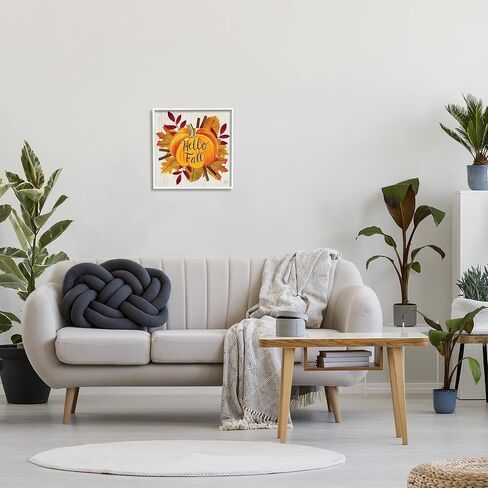 Stupell Industries Hello Fall Sentiment Orange Pumpkin Autumn Tree Leaves, Designed by Jackie Quigley Canvas Wall Art, 36 x 36 in Saudi Arabia