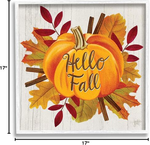 Stupell Industries Hello Fall Sentiment Orange Pumpkin Autumn Tree Leaves, Designed by Jackie Quigley Canvas Wall Art, 36 x 36 in Saudi Arabia