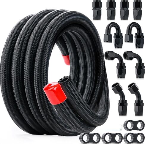 6AN Fuel Line Kit,20FT 3/8 Fuel Hose Nylon Braided Fuel Lines with 14PCS 6AN Fitting Adapter(45,90 Degree) CPE Gas Line Hose in Kuwait