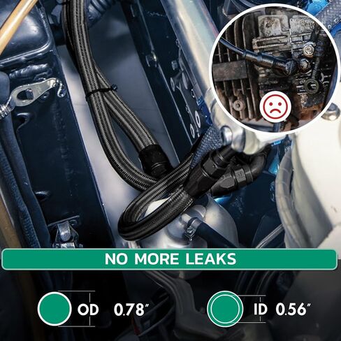 6AN Fuel Line Kit,20FT 3/8 Fuel Hose Nylon Braided Fuel Lines with 14PCS 6AN Fitting Adapter(45,90 Degree) CPE Gas Line Hose in Kuwait