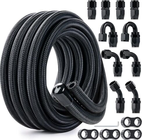 مجموعة خط الوقود 6AN، خرطوم الوقود 20FT 3/8 خطوط الوقود المضفرة من النايلون مع 14 قطعة محول تركيب 6AN (45,90 درجة) خرطوم خط الغاز CPE in Kuwait