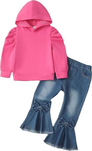 ملابس Kucnuzki للأطفال الرضع والبنات، سويت شيرت بقلنسوة وأكمام طويلة، جينز من قماش الدنيم، قطعتين من قطعتين لفصل الخريف والشتاء، ملابس للفتيات in Kuwait