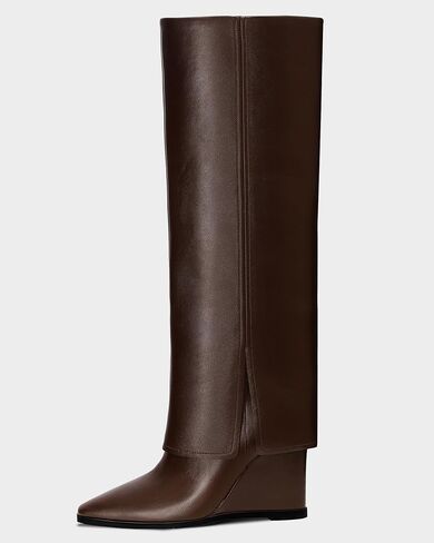 MUCCCUTE Knee High Boots Women - Fold Over Knee Boots Wedge High Heel Pointed Toe Tall Boots with Full Side Zipper in Saudi Arabia
