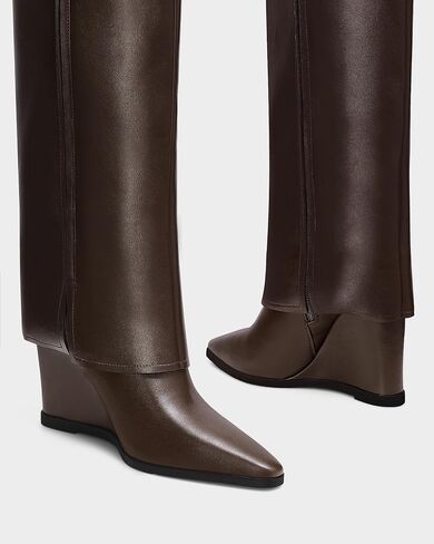 MUCCCUTE Knee High Boots Women - Fold Over Knee Boots Wedge High Heel Pointed Toe Tall Boots with Full Side Zipper in Saudi Arabia