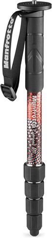 Manfrotto Element MII MMELMIIA5RD 5 أقسام ألومنيوم مونوبود مع حزام يد مطاطي حلقات مشبك حمل 16 كجم لكاميرات SLR الهجينة المدمجة، أحمر in Saudi Arabia