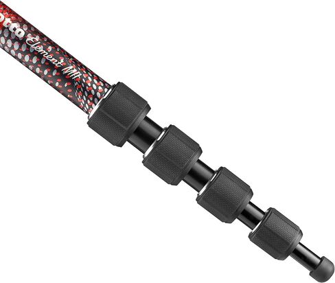 Manfrotto Element MII MMELMIIA5RD 5 أقسام ألومنيوم مونوبود مع حزام يد مطاطي حلقات مشبك حمل 16 كجم لكاميرات SLR الهجينة المدمجة، أحمر in Saudi Arabia