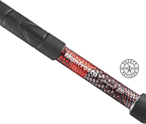 Manfrotto Element MII MMELMIIA5RD 5 أقسام ألومنيوم مونوبود مع حزام يد مطاطي حلقات مشبك حمل 16 كجم لكاميرات SLR الهجينة المدمجة، أحمر in Saudi Arabia