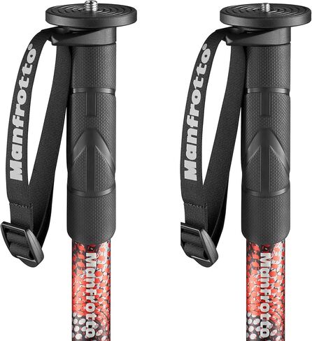 Manfrotto Element MII MMELMIIA5RD 5 أقسام ألومنيوم مونوبود مع حزام يد مطاطي حلقات مشبك حمل 16 كجم لكاميرات SLR الهجينة المدمجة، أحمر in Saudi Arabia
