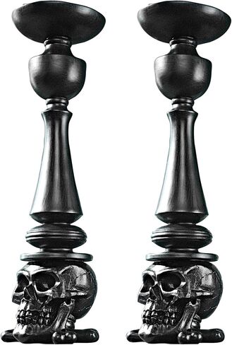 Design Toscano Shadow of Darkness Skull and Bones Sculptural Candlestick, Standard, Single in Saudi Arabia