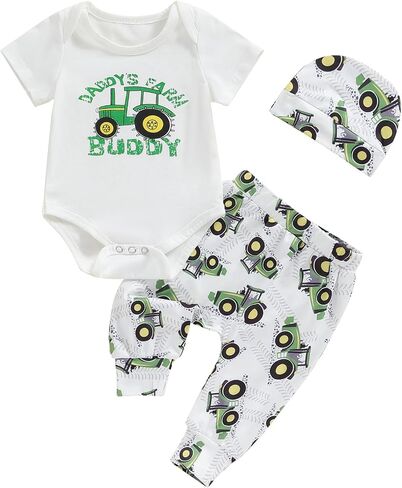 Newborn Baby Boy Clothes Infant Motorcycle Funny Letter Print Romper Top Pants Hat Set Coming Home Farm Fall Outfit in Kuwait