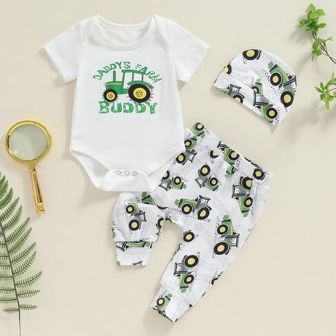 Newborn Baby Boy Clothes Infant Motorcycle Funny Letter Print Romper Top Pants Hat Set Coming Home Farm Fall Outfit in Kuwait