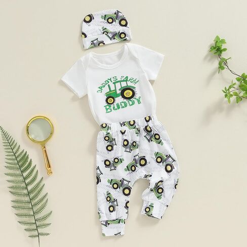 Newborn Baby Boy Clothes Infant Motorcycle Funny Letter Print Romper Top Pants Hat Set Coming Home Farm Fall Outfit in Kuwait