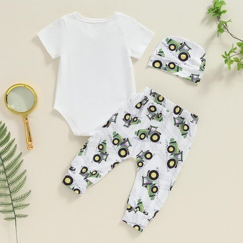 Newborn Baby Boy Clothes Infant Motorcycle Funny Letter Print Romper Top Pants Hat Set Coming Home Farm Fall Outfit in Kuwait