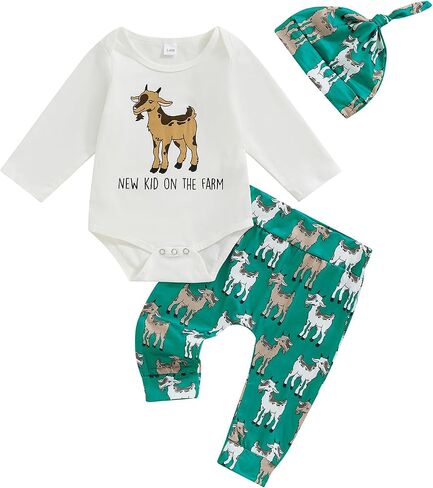 Newborn Baby Boy Clothes Infant Motorcycle Funny Letter Print Romper Top Pants Hat Set Coming Home Farm Fall Outfit in Kuwait