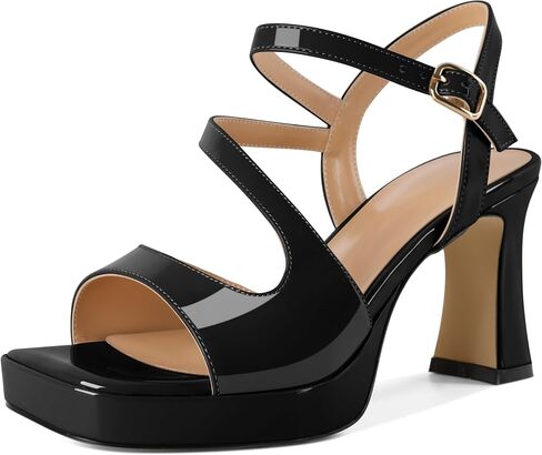SAMMITOP Platform Heels for Women Open Square Toe Strappy Chunky High Heeled Sandals Slingback Heels Ankle Strap Wedding Party Office Shoes 3.5 Inch in Kuwait