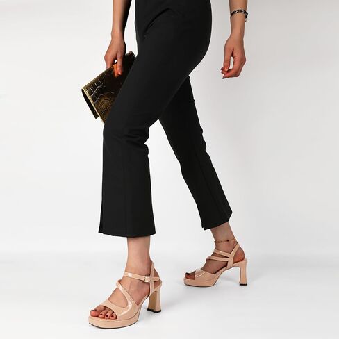 SAMMITOP Platform Heels for Women Open Square Toe Strappy Chunky High Heeled Sandals Slingback Heels Ankle Strap Wedding Party Office Shoes 3.5 Inch in Kuwait