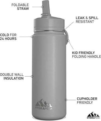 Hydrapeak Mini 20oz Water Bottle with Straw Lid, Stainless Steel Double Wall Insulated Water Bottle | Leak-Proof and Spill-Proof Water Bottle, Cold for 24 Hours (Navy) in Saudi Arabia