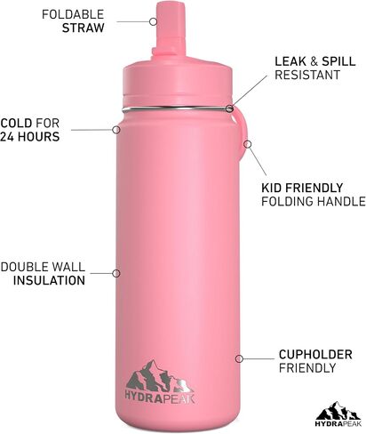 Hydrapeak Mini 20oz Water Bottle with Straw Lid, Stainless Steel Double Wall Insulated Water Bottle | Leak-Proof and Spill-Proof Water Bottle, Cold for 24 Hours (Navy) in Kuwait