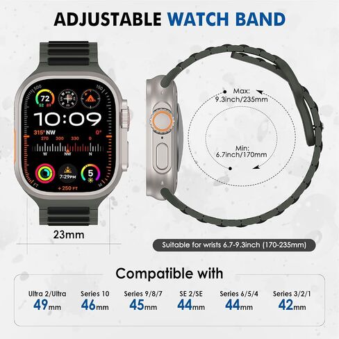 أساور MoKo الرياضية المتوافقة مع Apple Watch Ultra 2/Ultra Band، أساور ساعات Apple للرجال والنساء 49 مم 46 مم 45 مم 44 مم 42 مم، حزام بديل من السيليكون لسلسلة iWatch 10 9 8 7 6 5 SE Ultra 2، برتقالي/أسود in Kuwait