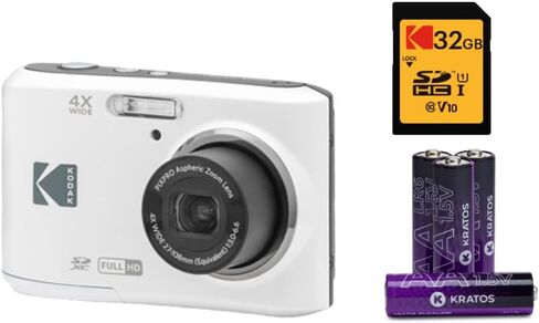 KODAK PIXPRO Friendly Zoom FZ45-WH 16MP Digital Camera with 4X Optical Zoom 27mm Wide Angle and 2.7" LCD Screen (White) Bundle with 32GB Memory Card, and AA-Batteries (4-Pack) (6 Items) in Saudi Arabia