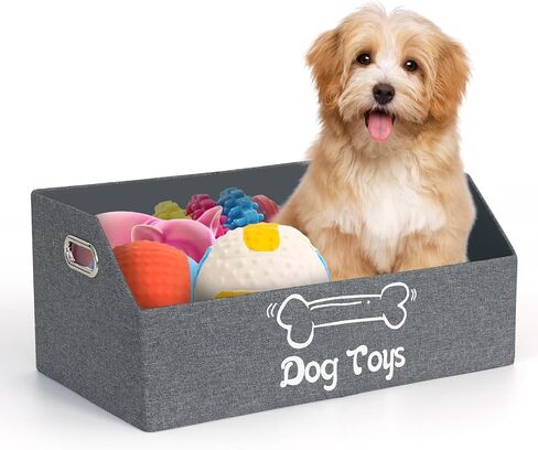 Dog Toy Box, Dog Toy Basket, Puppy Toys Storage Organizer Foldable Fabric Baskets Bin Pet Supplies Holder Container with Handles for Organizing Dogs Chew Toys Blankets Leashes, Beige in Saudi Arabia