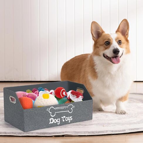 Dog Toy Box, Dog Toy Basket, Puppy Toys Storage Organizer Foldable Fabric Baskets Bin Pet Supplies Holder Container with Handles for Organizing Dogs Chew Toys Blankets Leashes, Beige in Saudi Arabia
