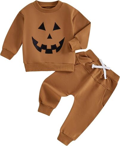Toddler Baby Boy Outfit Pumpkin Long Sleeve Sweatshirt Elastic Waist Pant Halloween Fall Winter Clothes 2PCS in Saudi Arabia