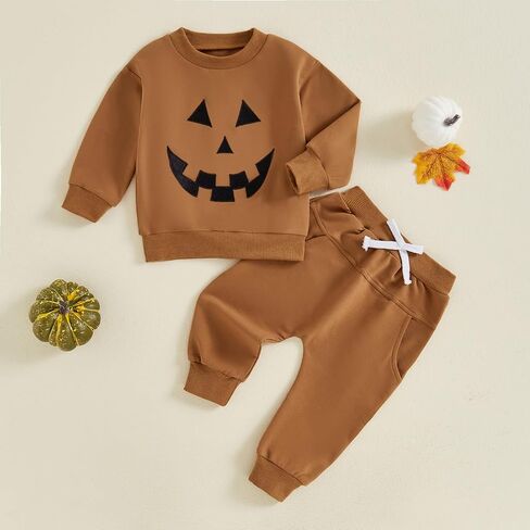 Toddler Baby Boy Outfit Pumpkin Long Sleeve Sweatshirt Elastic Waist Pant Halloween Fall Winter Clothes 2PCS in Saudi Arabia
