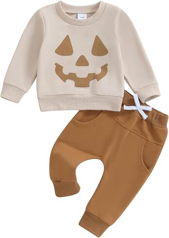 Toddler Baby Boy Outfit Pumpkin Long Sleeve Sweatshirt Elastic Waist Pant Halloween Fall Winter Clothes 2PCS in Saudi Arabia