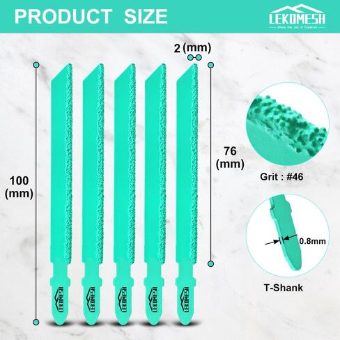 Diamond Jig Saw Blades - 5pcs 4 Inch/100mm Cutting Disc for Straight or Curved Cut Fibreglass Marble Plastic Wood Plasterboard with T Shank Grit 46 in Saudi Arabia