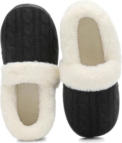 UBFEN Womens Fuzzy House Slippers Warm Bedroom Shoes with Faux Fur Lining Non Slip Memory Foam Slippers for ladies Indoor and Outdoor in Saudi Arabia