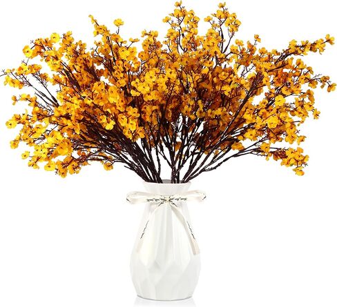 12 قطعة من زهور اصطناعية للتنفس للأطفال برتقالية وهمية من الحرير الصناعي وزهور الخريف باقة جيبسوفيلا لديكور المنزل لتزيين الطاولة المركزية in Kuwait
