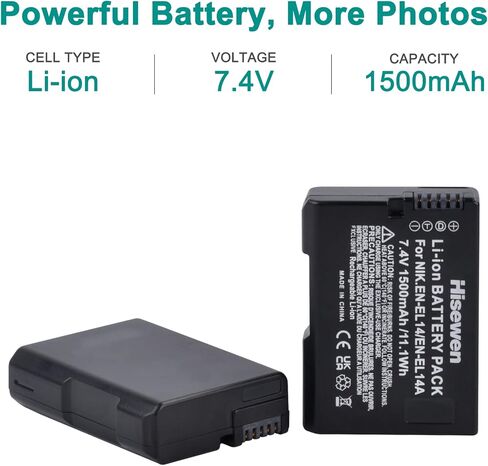 Hisewen EN-EL14 ENEL14a بطارية 1 حزمة وشاحن لنيكون D3200، D5600، D3100، D3500، D3400، D3300، DF DSLR، Coolpix P7800/P7700/P7100/P7000 الكاميرات. in Kuwait