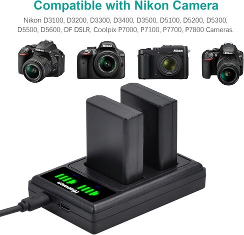 Hisewen EN-EL14 ENEL14a بطارية 1 حزمة وشاحن لنيكون D3200، D5600، D3100، D3500، D3400، D3300، DF DSLR، Coolpix P7800/P7700/P7100/P7000 الكاميرات. in Kuwait
