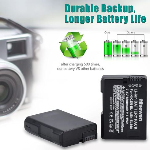 Hisewen EN-EL14 ENEL14a بطارية 1 حزمة وشاحن لنيكون D3200، D5600، D3100، D3500، D3400، D3300، DF DSLR، Coolpix P7800/P7700/P7100/P7000 الكاميرات. in Kuwait
