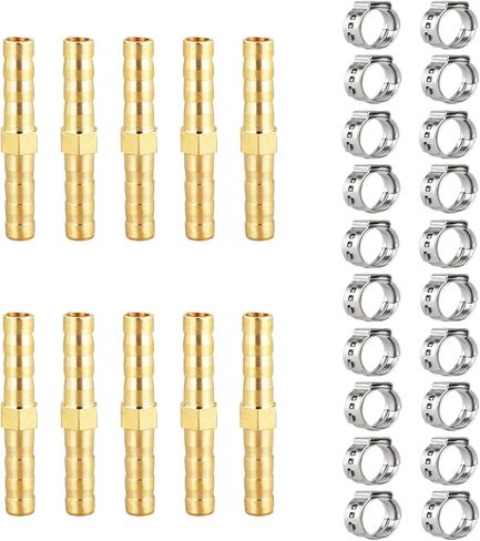 Hose Barb Fitting 5/16" Hose ID,Hex Union Brass Fitting Water/Fuel/Air with 10 Stainless Steel Clamps(Pack of 5) in Saudi Arabia