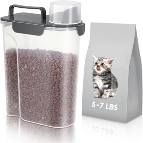 5-7LBS Dog Food Storage Container,Cat Food Storage Container PBA-Free. The Pet Food Storage Container with 4-Buckle Handle Design is Leak-Proof, Easy to Clean and Portable. (White)