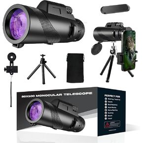 80x100 Monocular-Telescope High Powered -Extra Magnetic Car Phone Holder- Monoculars for Adults High Definition Monocular Telescope for Stargazing Hunting Wildlife Bird Watching Travel Camping (Green)